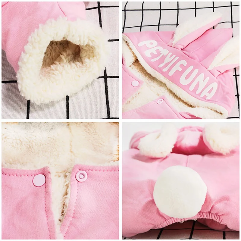 Warm Dog Clothes Cute Big Rabbits Ears Design Jacket Winter Pet Thicken Jumpsuit Fashion Fleece Coat For Dogs Chihuahua