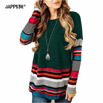 

Striped Women's T-Shirt Autumn Winter Long Sleeve Tops 2020 Casual Oversized harajuku mujer camisetas Vintage Female Sweatshirt