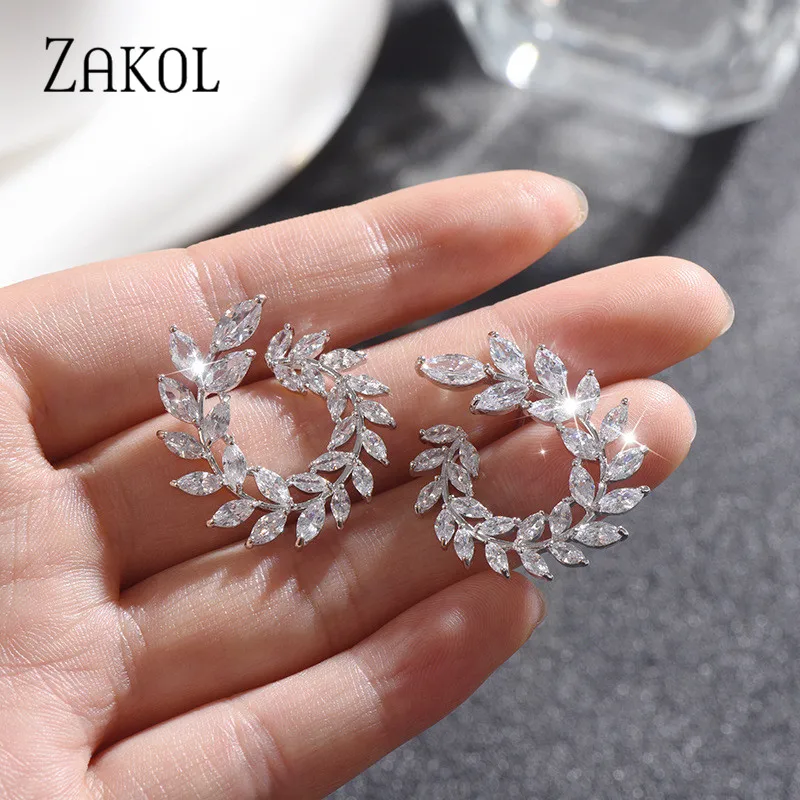 Женские серьги гвоздики с фианитами в виде ветки|cubic zirconia stud earrings|fashion earringsstud earrings
