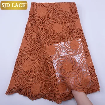 

SJD LACE Caramel Nigerian Guipure Cord Lace With Stones African Cord Laces High Quality Water Soluble Fabric For Party Sew A1883