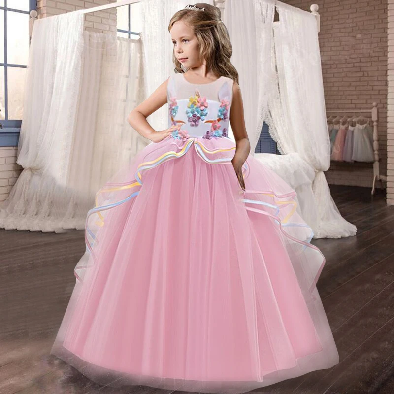 5 8 10 12 14T Unicorn Girls Dress Baby Kids Wedding Party Princess Pageant Children Costume Clothes Vestidos Infantil | Детская одежда