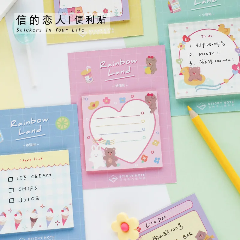 

Bear Duck Friend Rainbow Land Series Memo Pad Sticky Notes Memo Notebook Stationery Papelaria Escolar School Supplies