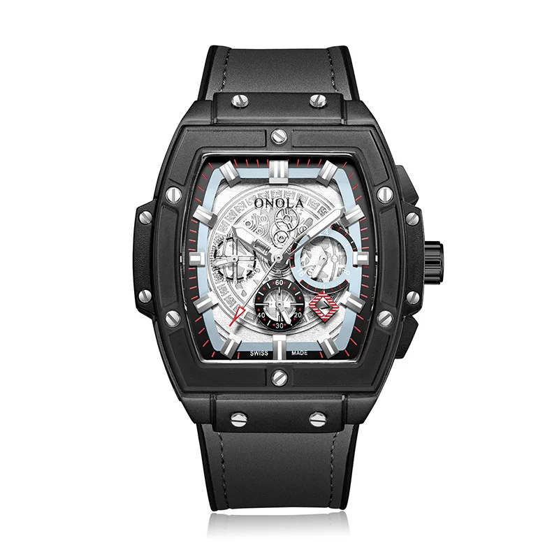 ONOLA механические часы для мужчин Топ люксовый бренд lumious tonneau квадратный большой циферблат наручные часы модные повседневные мужские автоматические часы - Цвет: ON6813 Black