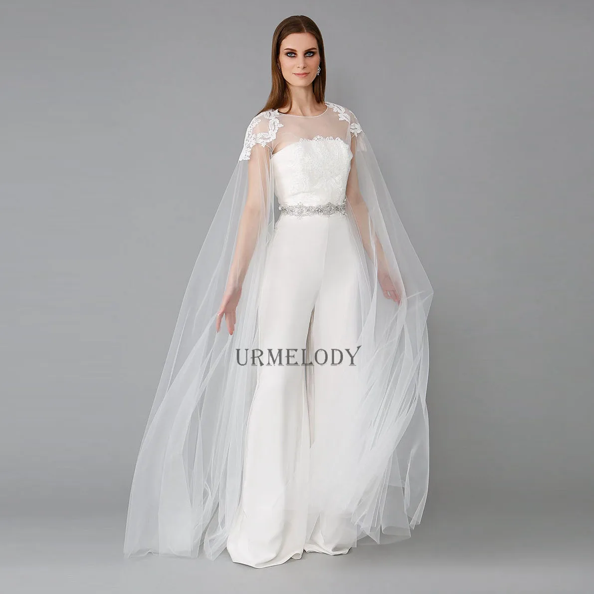 

Unique Wedding Jumpsuits with Crystal Belt