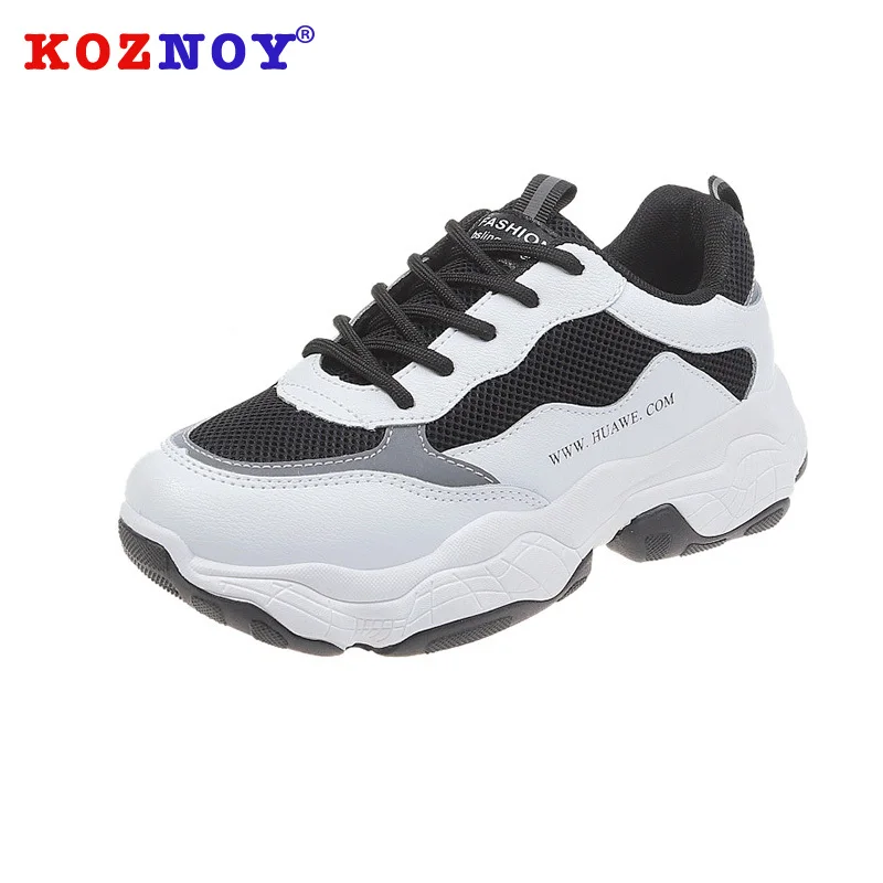 

Koznoy Sneakers Women Autumn Dropshipping Thick Bottom Solid Cross Tied Mid Heel Muffin Bottom Fashion Leisure Women Shoes