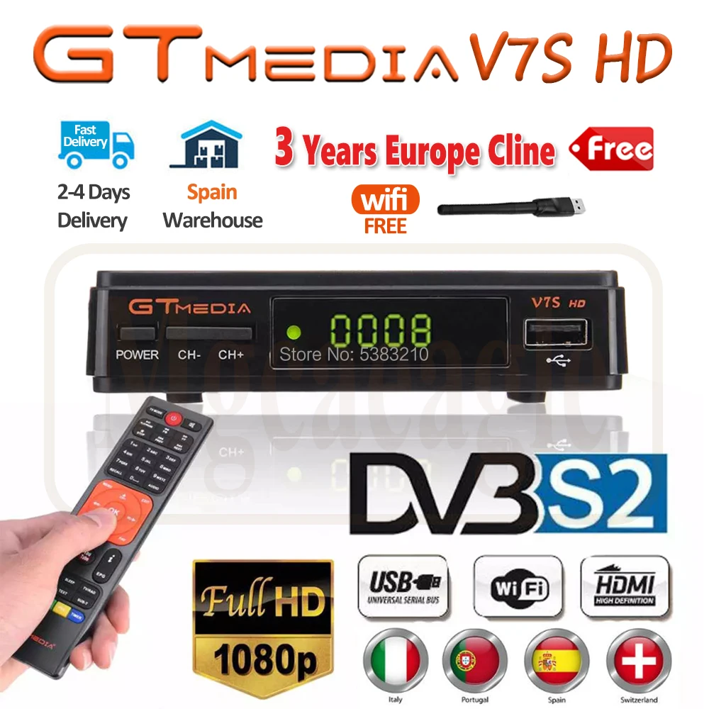 Горячая DVB S2 Gtmedia V7S HD рецептор поддержка 3 года Европа Cline для Испании FTA спутниковый ТВ приемник Freesat V7 декодер формата HD