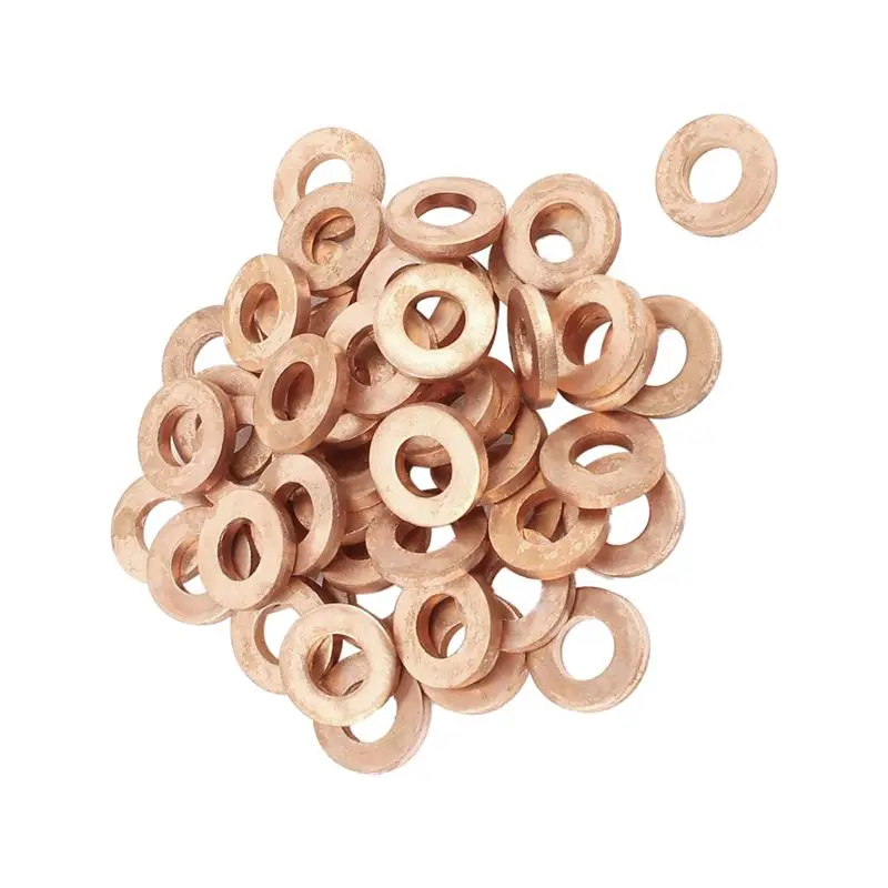 

Hot New 50PCS 12mm OD 6mm ID 2mm Thick Copper Flat Washer Oil Brake Line Seal