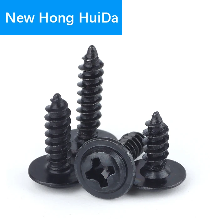 

M3 M4 Phillips Cross Recessed Pan Washer Head Self Tapping Screw Metric Thread Wafe Head Bolt Black Steel
