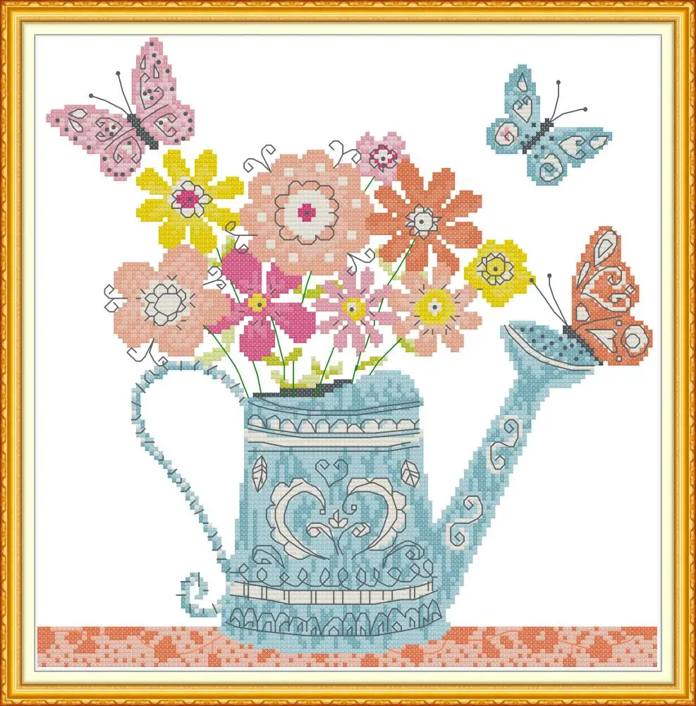 

Flower Pot cross stitch kit aida 14ct 11ct count print canvas cross stitches needlework embroidery DIY handmade