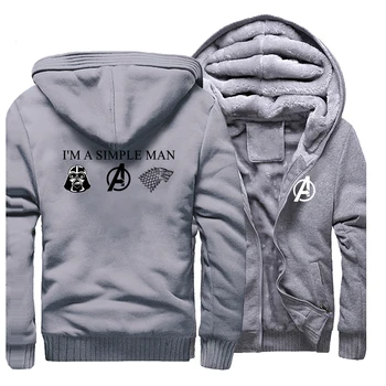 

I'M A SIMPLE MAN Men Jacket Cartoon Jacket Hoodie Windproof Letter Men Coats Winter Coat Clothing Thick Warm Jacket Streetwear
