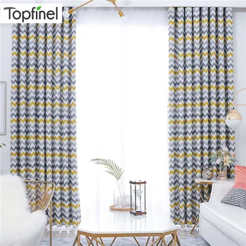 

Topfinel Printed Geometric Wave blackout curtains Drapes Curtains For Living Room Yellow Blue Modern bedroom kitchen curtains