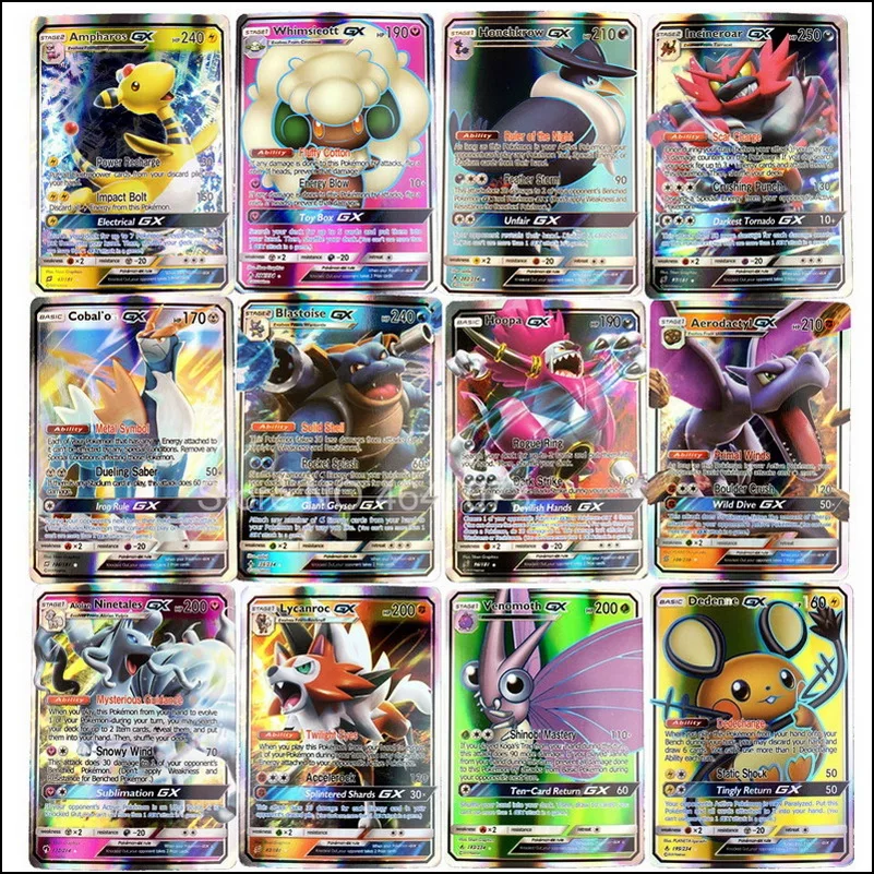 60 100 200 300 шт Pokemon карты GX MEGA Sun and Moon Battle Carte торговые тренировочная карта Falsh