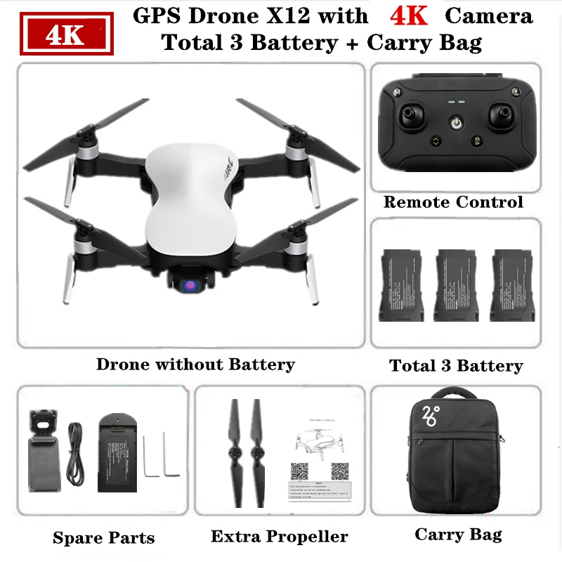 Радиоуправляемый gps дрон 4K JJRC X12 квадрокоптер дроны с 5G WiFi 4K HD камера оптический поток бесщеточный квадрокоптер 25 минут время полета дрон - Цвет: White-4K-3