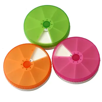 

Plastic 7 Slots Round Daily Weekly 7 Days Tablet Pill Medicine Holder Pill Craft Beads Box Case Organizer