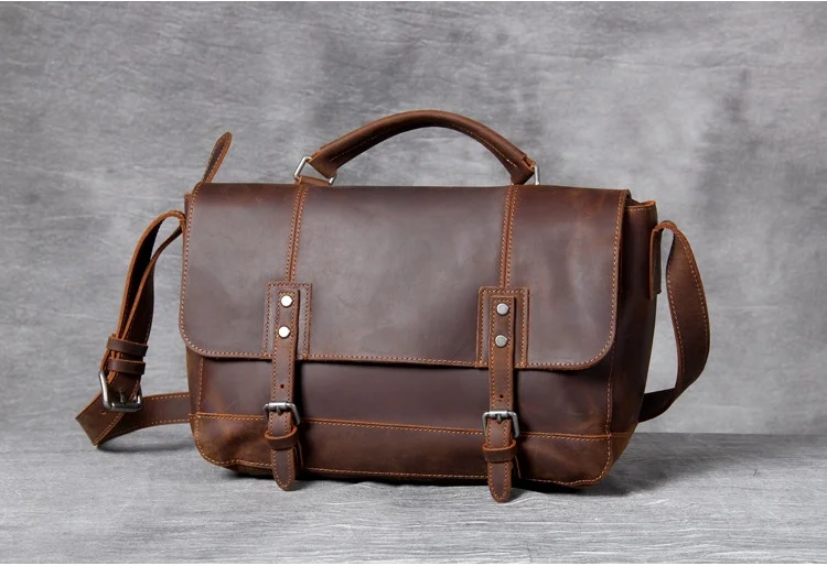 Черный MAHEU Casual Leather Shoulder Bag Student School Crossboy Bag Top Layer Crazy Horse Leather Message Bag Satchels Original Style - Цвет: Черный