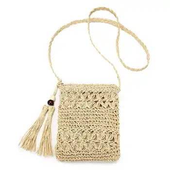 

Osmond Summer Straw Bags Handmade Tassel Small Beach Bags Rattan Woven Handbags Vacation Shoulder Crossbody Bags Mini Phone Bag
