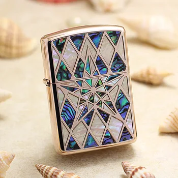 

Genuine Zippo oil lighter copper windproof Golden Pentagram conch cigarette Kerosene lighters Gift With anti-counterfeiting code