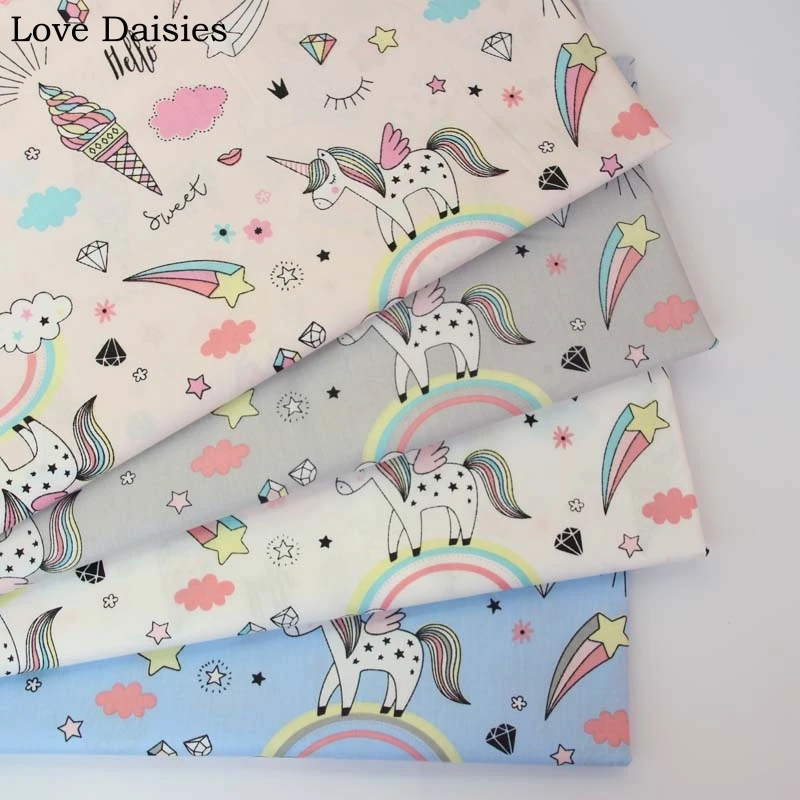Хлопок саржа Розовый Серый Белый Синий Маленький Радужный конус Единорог алмазные облака ткань для комплект кровати «сделай сам» Подушка пэчворк Декор
