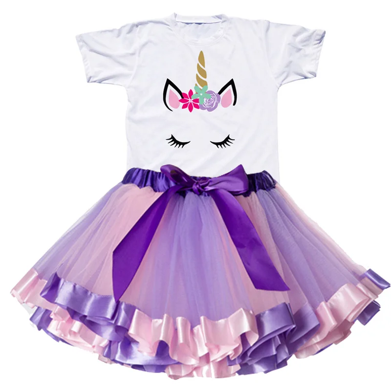 Baby Girl Birthday Dress Rainbow Unicorn Kids Dresses For Girls 2 3 4 5 6 Years Children Casual Wear Little Girls Summer Clothes
