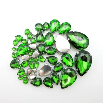 

Olivine glass crystal strass mix water drop shape 7 sizes silver claw flatback sew on rhinestone beads crafts sewing garment diy