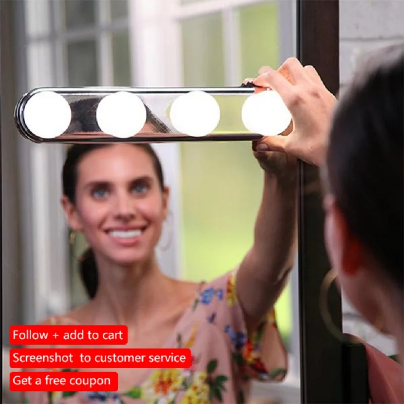  Studio Glow 4 LED Bulbs Make Up Light Super Bright Portable Cosmetic Mirror Light Kit Battery Power - 32890682073