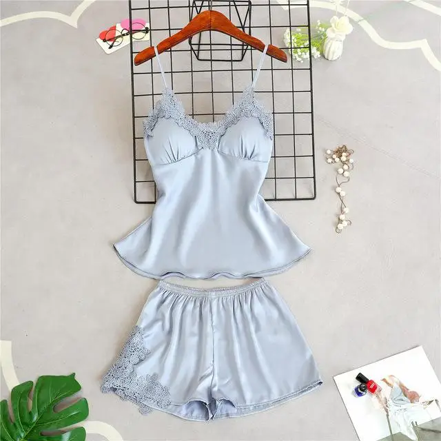 Pink Female Bride Bridesmaid Wedding Robe Sexy 2PCS Robe Set Classic Belt Sleepwear Nightgown Lace Patchwork Intimate Lingerie - Color: Silver Grey Pajamas