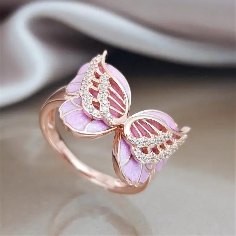 Хрустальная Бабочка Золотое кольцо на палец для женщин романтическое свадебное ювелирное изделие подарок модное ювелирное изделие