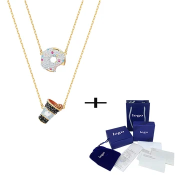 

SWA Unique New NICEST Set Two-in-one Shiny Colored Crystal Donut Coffee Necklace Send Girlfriend Luxury Jewelry Birthday Gift