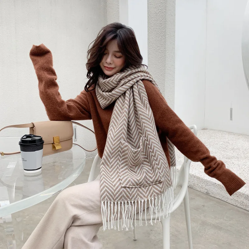 Flash Deals veJK7 2019NEW Autumn Winter cashmere Scarf shawl for women striped pockets warm thick ladies scarves large blanket stole poncho women Flash Deals veJK7 2019NEW Autumn Winter cashmere Scarf shawl for women striped pockets warm thick ladies scarves large blanket stole poncho women