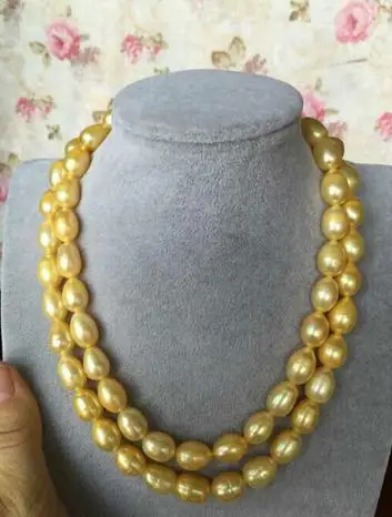 

Classic 12-13MM SOUTH SEA BAROQUE GOLD PEARL NECKLACE 38 INCH 14K GOLD CLASP