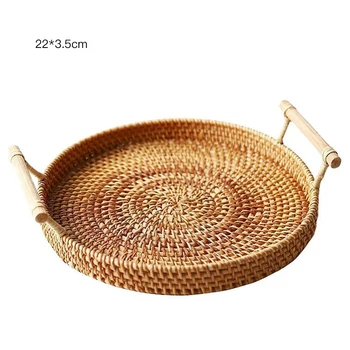 

Rattan Woven Bread Basket Round Woven Cracker Tray With Handles For Serving Dinner Parties Breakfast Basket Food Storage Box