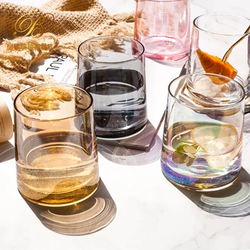 

Lead-free Glass Mugs Creative Rainbow Amber Gray Pink Color Transparent Juice Cocktail Beverage Wine Glasses Gift for Friends