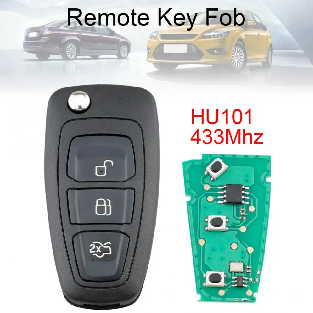 3 кнопки 433 МГц флип Автозапуск Fob с HU101 лезвие подходит для Ford Focus Fiesta