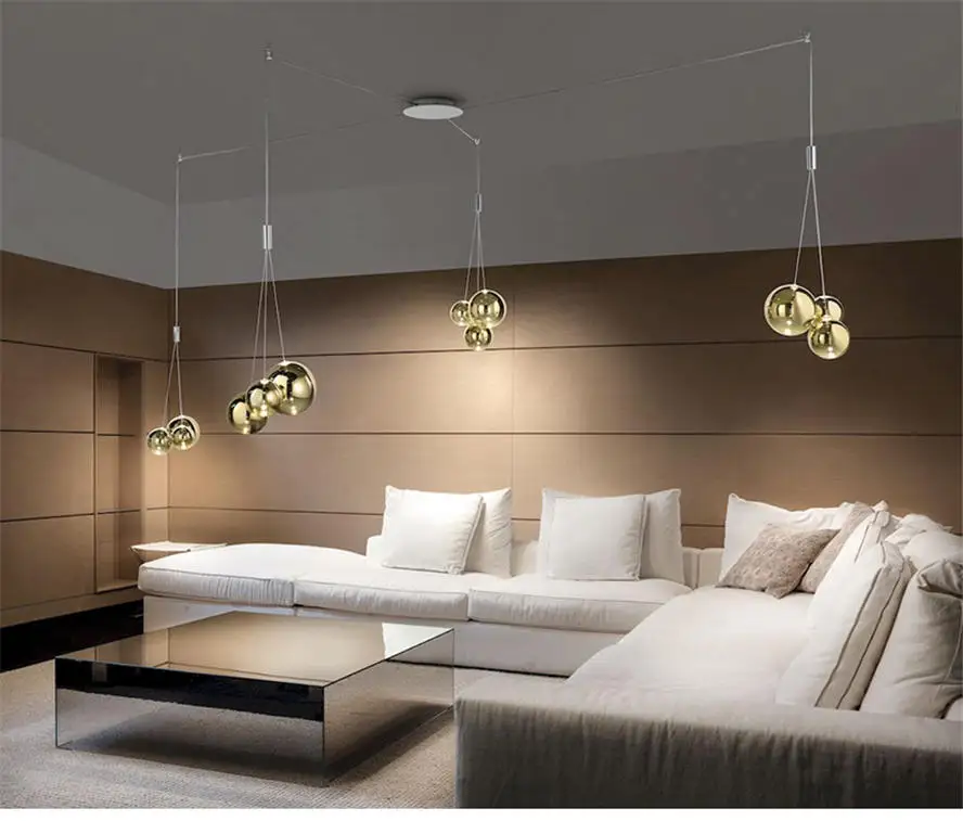 postmodern designer 3 heads colored glass pendant lights for villa living room art deco bar Senior club suspension led luminaire