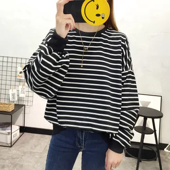 

Striped crew neck sweater women's new