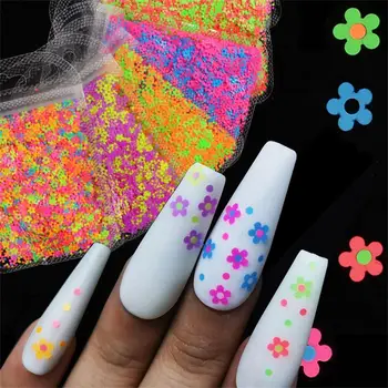 

Neon Flower Nail Sequins Mixed Colors Fluorescence Sparkly Sequins 3D Mix Color Nail Art Slices Gel Polish Manicure Decorations