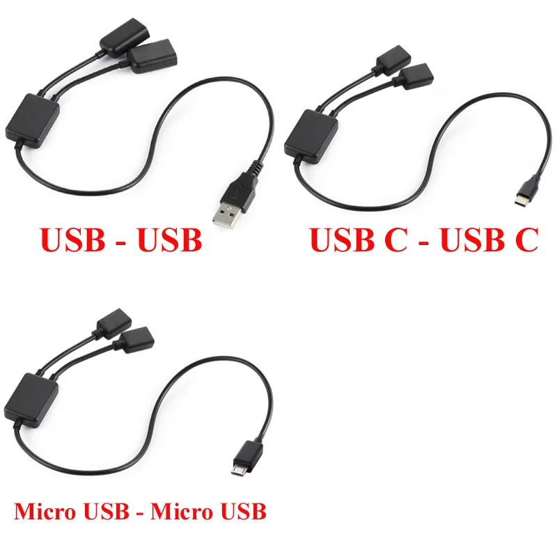 

Черный 0,3 м 2-в-1 разветвитель концентратора Micro USB / USB-C / USB 2,0 кабель для подключения клавиатуры мыши принтера