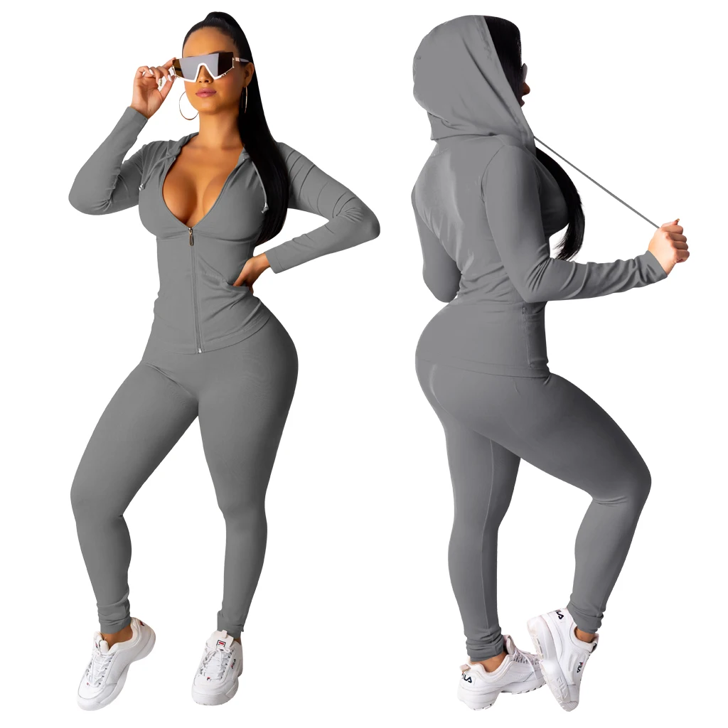 Adogirl женский спортивный костюм комплект из двух предметов на молнии с длинным рукавом толстовки с капюшоном Топ+ длинные штаны для фитнеса спортивный комплект