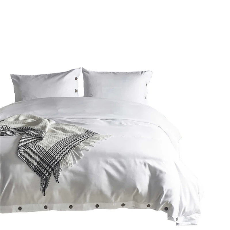 

2/3 Pc Cotton Bedding Set Satin Strip Luxury White Hotel Bed Linen Twin Queen Full King Size Duvet Cover&Fitted Sheet&Pillowcase