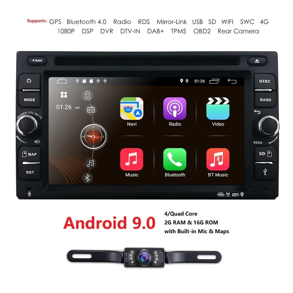 Clearance Quad Core Android 9.0Car dvd Multimedia player universal video 2din audio for nissan xtrail Qashqai juke 2G+16G gps navigation 1