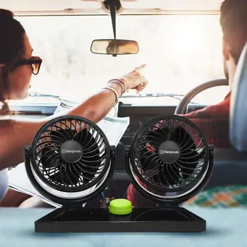 

Car Fan 12V Double Car Truck Double Head Shaking Small Electric Fan 360 Degree Rotating Adjustable Low Noise Cooling