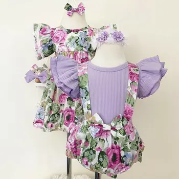 

Princess Floral Kids Baby Girls Sister Family Matching Outfits Dress Fashion Ruffle Cotton Summer Toddler Dress Clothes Set