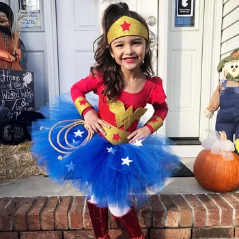 

New 2020 Tutu Dress Halloween Superhero Girl Tutu Dress Wonder Woman Accessories Cosplay Photo Props Halloween Birthday 2-12Y