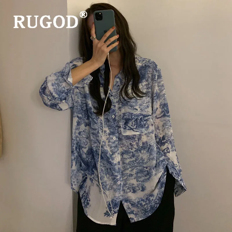 Женская винтажная блузка RUGOD Повседневная Свободная с длинным рукавом в