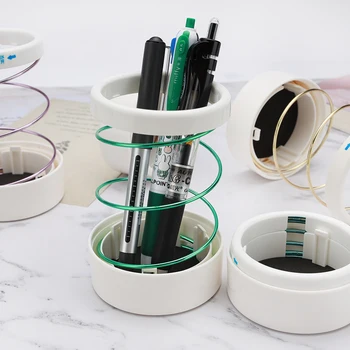 

Creative Hollow Pencil Pot Holder Storage Container for Student Office Desk Organizer Metal Spring Pen Holder School Stationery