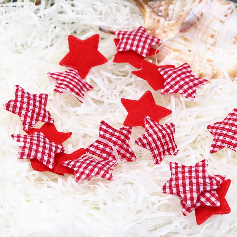 50 PCS Red Scottish Checked Fabric Christmas star party wedding Diy decoration gift packing home decoration Applique Accessories