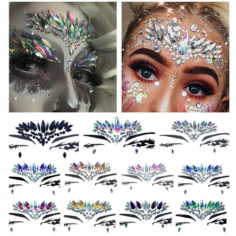 

Temporary Rhinestone Glitter Tattoo Stickers 3D Body Tattoo Acrylic Facial Decoration Crystal Jewels Diamond Resin Makeup Stick