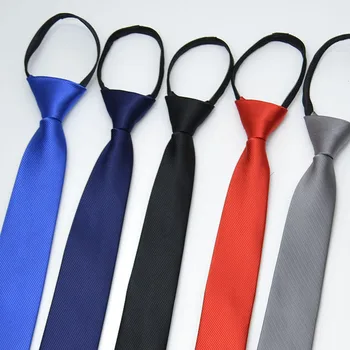 

2019 New Pre-tied Neck Tie Mens Skinny Zipper Ties Red Black Blue Solid Color Slim Narrow Bridegroom Party Dress Necktie
