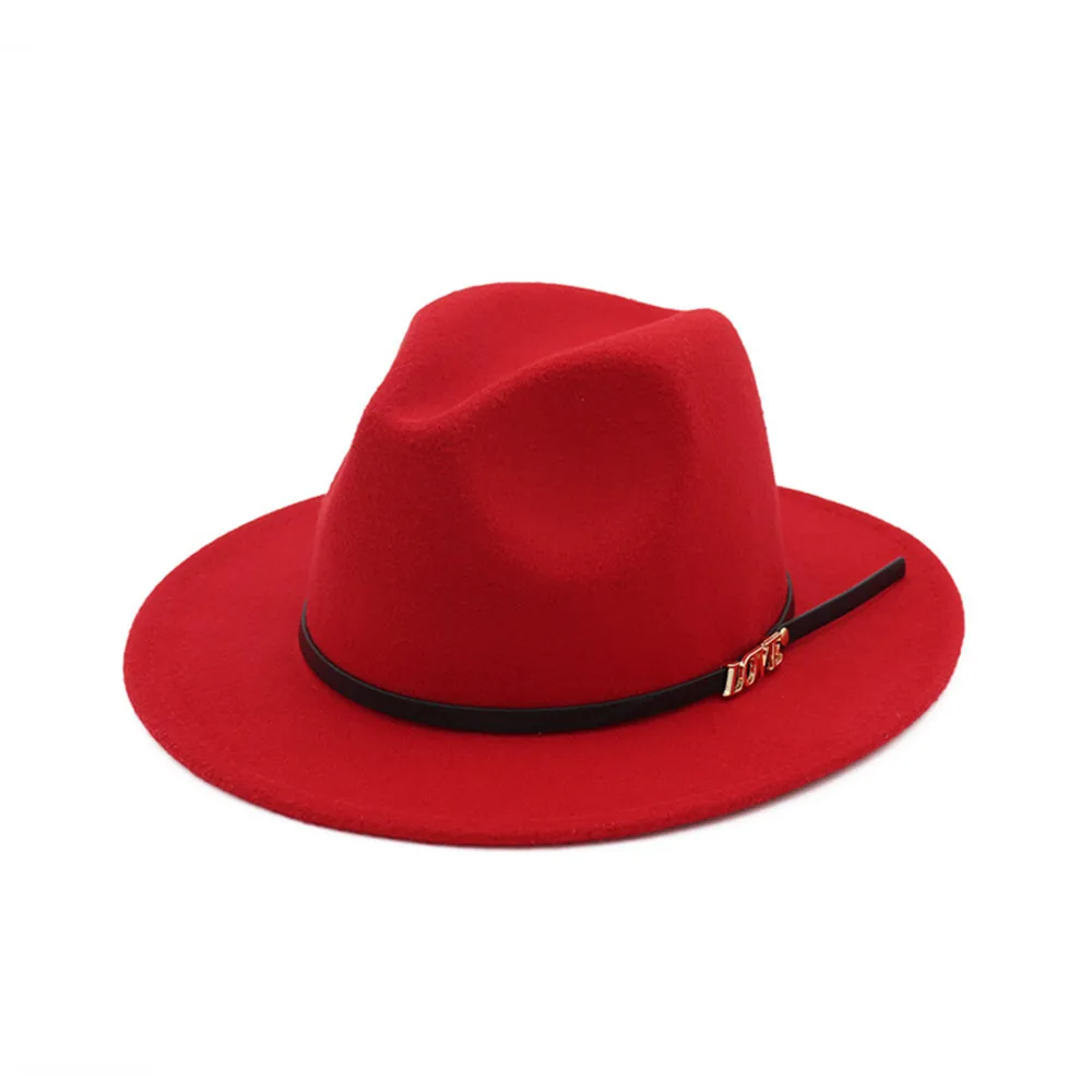 Red Женская Мужская шерстяная шляпа Fedora широкая шляпа джентльмен шляпа элегантная женская шапка на осень зиму - Цвет: Red