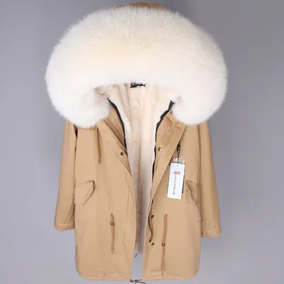 winter new real fox fur collar to overcome the long paragraph fur coat jacket female winter - Цвет: Красный